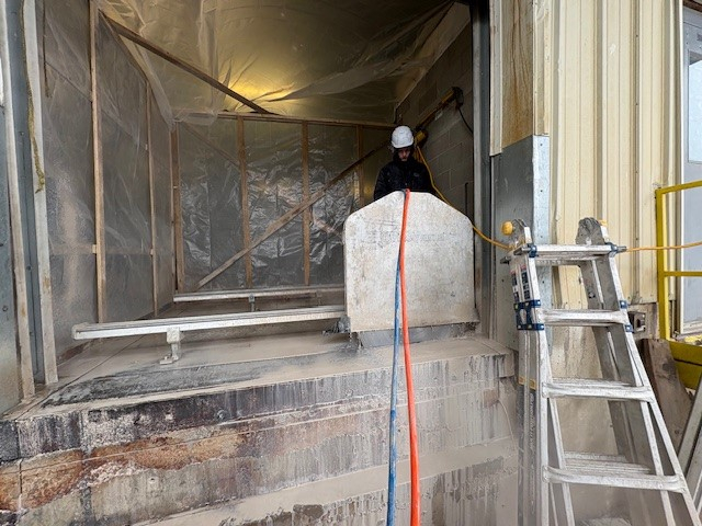 Wall sawing in progress